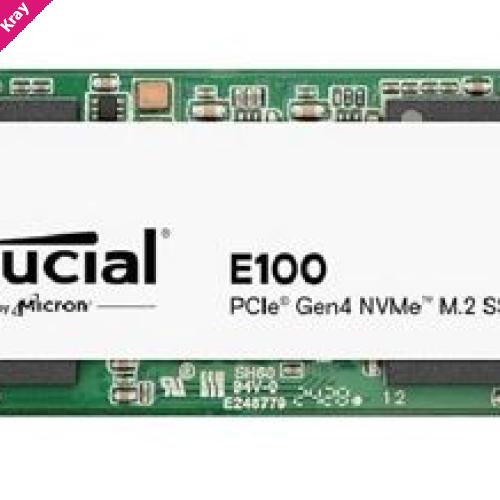 Crucial E100 1TB Gen4 NVMe SSD 5000/4500 MB/s R/W 80TBW 350K/460K IOPS 1M hrs MTTF M.2 2280 PCIe4 3yrs ~Crucial P3 CT1000P3SSD8