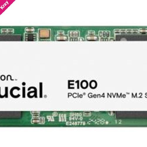 Crucial E100 2TB Gen4 NVMe SSD 5000/4500 MB/s R/W 100TBW 350K/460K IOPS 1M hrs MTTF M.2 2280 PCIe4 3yrs ~Crucial P3 Plus