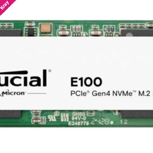 Crucial E100 480GB Gen4 NVMe SSD 4700/2500 MB/s R/W 60TBW 350K/460K IOPS 1.5M hrs MTTF M.2 2280 PCIe4 3yrs <500GB ~Crucial P3
