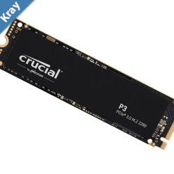 Crucial P3 1TB Gen3 NVMe SSD 35003000 MBs RW 220TBW 650K700K IOPS 1.5M hrs MTTF FullDrive Encryption M.2 PCIe3 5yrs