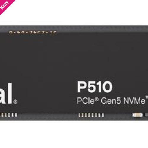 Crucial P510 2TB Gen5 2280 NVMe M.2 SSD 10,000 / 8,700 MB/s R/W 1200TBW 1.4M IOPS 1.5M hrs MTTF Full-Drive Encryption 5yrs