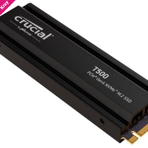 Crucial T500 1TB Gen4 NVMe SSD w Heatsink - 7300/6800 MB/s R/W 600TBW 1440K IOPs 1.5M hrs MTTF DirectStorage Acronis True Image Adobe Creative Cloud