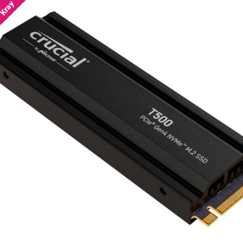 Crucial T500 2TB Gen4 NVMe SSD Heatsink - 7400/7000 MB/s R/W 1200TBW 1440K IOPs 1.5M hrs MTTF Acronis True Image Creative Cloud PS5 ~MZ-V8P2T0CW