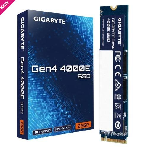 GIGABYTE Gen4 4000E 250GB NVMe PCIe 4.0 x4 M.2 2280 SSD, 3600MB/s Read, 3000MB/s Write, 1.5M Hours MTBF, 3-Year Warranty