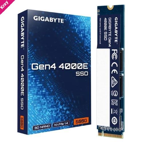 GIGABYTE Gen4 4000E 500GB NVMe PCIe 4.0 x4 M.2 2280 SSD, 3600MB/s Read, 3000MB/s Write, 1.5M Hours MTBF, 3-Year Warranty