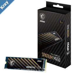 MSI SPATIUM M450 PCIe 4.0 NVMe M.2 1TB SSD Sequential Read up to 3600MBs Sequential Write up to 3000MBs 600 TBW 5 Year Warranty