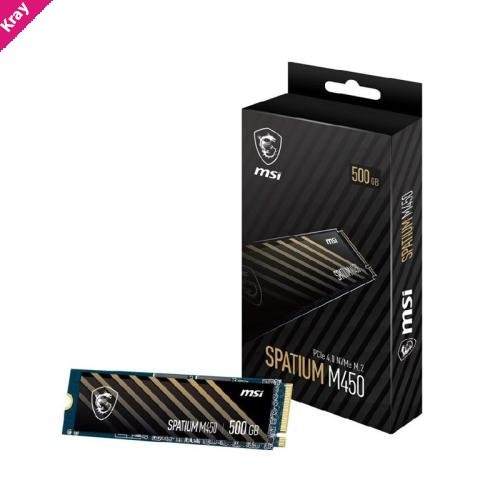 MSI SPATIUM M450 PCIe 4.0 NVMe M.2 500GB, M.2 2280, PCIe Gen4x4 NVMe 1.4, 3D NAND, Phison E19T, 3600/2300 MB/s, 300TBW, 5Y Wty