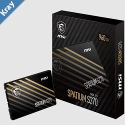 MSI SPATIUM S270 SATA 2.5 480GB  PHISON S11 3D NAND SATA III 6Gbps Sequential Read up to 500MBs Sequential Write up to 450MBs 250 TBW 5Y WTY