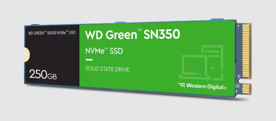 Western Digital WD Green SN350 250GB M.2 NVMe SSD PCIe 3.0x4 2400MBs 1500MBs RW 300K300K IOPS 40TBW 1M Hrs MTTF 3Y WTY WDS250G2G0C