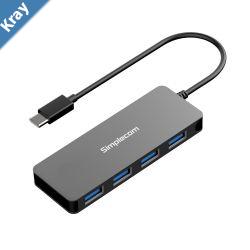 Simplecom CH320 Ultra Slim Aluminium USB 3.1 Type C to 4 Port USB 3.0 Hub  Black