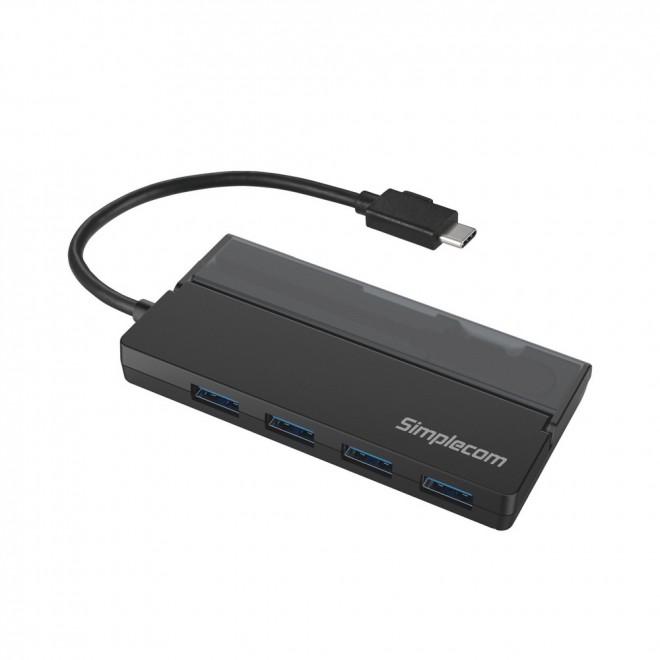 Simplecom CH330 Portable USBC to 4 Port USBA Hub USB 3.2 Gen1 with Cable Storage  Black
