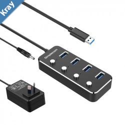 Simplecom CH345PS Aluminium 4Port USB 3.0 Hub with Individual Switches and Power Adapter LS