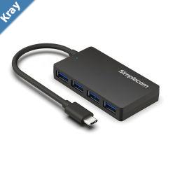 Simplecom CH350 SuperSpeed USBC to 4xtUSBA Hub USB 3.2 Gen1 5Gbps plug  play buspowered ABS 764111mm 35g 15cm cable WinmacOS compatibe