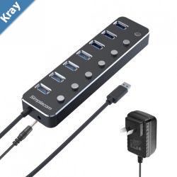 Simplecom CH375PS Aluminium 7 Port USB 3.0 Hub with Individual Switches and Power Adapter