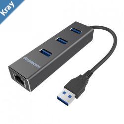 Simplecom CHN410 Black Aluminium 3 Port USB 3.0 HUB with Gigabit Ethernet Adapter 1000Mbps for PC MAC LS