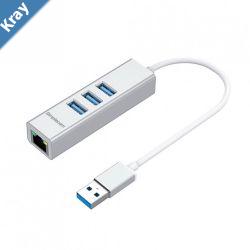 Simplecom CHN420 Silver Aluminium 3 Port SuperSpeed USB HUB with Gigabit Ethernet Adapter