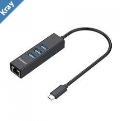 Simplecom CHN421 Black Aluminium USBC to 3 Port USB HUB with Gigabit Ethernet Adapter