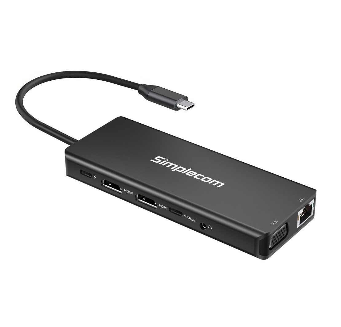 Simplecom CHN613 USBC 13in1 Multiport Docking Station Dual HDMI  VGA Triple Display USB 3.2 Gen 2 10Gbps