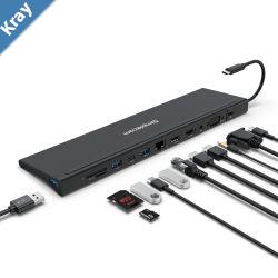 Simplecom CHN622 USBC 12in1 Multiport Docking Station Laptop Stand Dual HDMI  VGA Triple Display Gigabit LAN