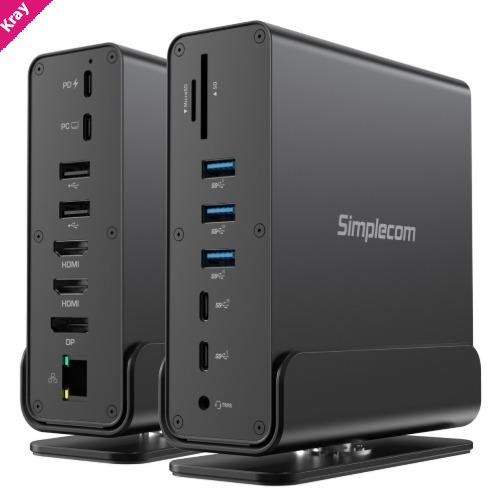 Simplecom CHT815 15-in-1 USB-C 4K Triple Display MST Docking Station with Dual HDMI DP