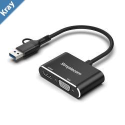 Simplecom DA326C USB 3.0 and USBC to HDMI  VGA Video Card Adapter Full HD 1080p