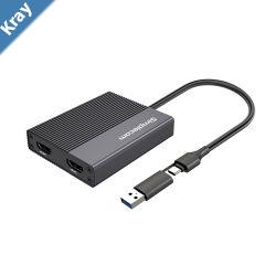 Simplecom DA369 USB 3.0 or USBC to Dual 4K HDMI 2.0 Display Adapter for 2x 4K60Hz Extended Screens