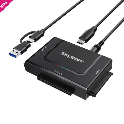Simplecom SA492C SuperSpeed USB to 2.5', 3.5' & 5.25' SATA/IDE Adapter with Power Supply