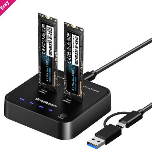 Simplecom SD550v3 USB 3.2 Gen2 to Dual Bay NVMe M.2 SSD Docking Station Duplicator Offline Clone