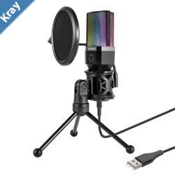 Simplecom UM650 USB Cardioid Condenser Microphone Gaming RGB Lights with Tripod  Pop Filter