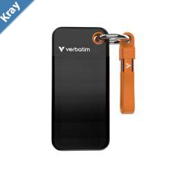 Verbatim 1TB Pocket SSD USB 3.2 Gen 2 1TB Black Orange Convenient Keyring cable holder. Compact Rugged. Ultra Lightweight Performance 58g Portable B