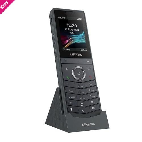 LINKVIL W620H wireless handset, W710H compatible, 4 SIP lines, 802.11ah roaming, PTT, Bluetooth 5.0, 350m range, 13hr talk time, 1.8m drop rated