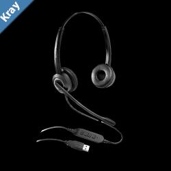 Grandstream GUV3000 Dual Ear USB Headset Noise Canceling Microphone HD Audio 2m USB Cable Suits Teams Zoom 3CX Inline Controls