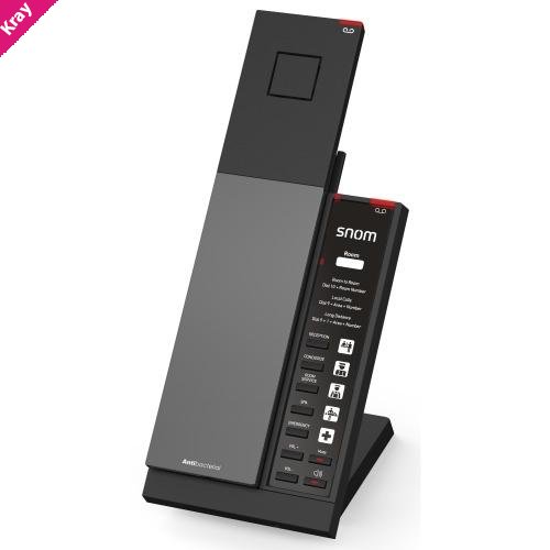 Snom HD341A – Analogue Cordless Guest Room Phone, wireless DECT handset, five speed‑dial keys, antibacterial housing, customisable back cover