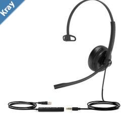 Yealink UH34SEMUC Wideband Noise Cancelling Headset USB and 3.5mm Leather Ear Piece YHC20 Controller with UC Button Mono