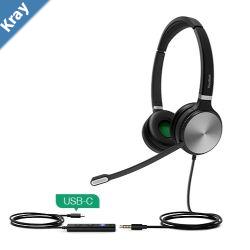 Yealink UH36 Stereo Wideband Noise Cancelling Headset  USBC  3.5mm Connections Certified to UC  LED Indicator