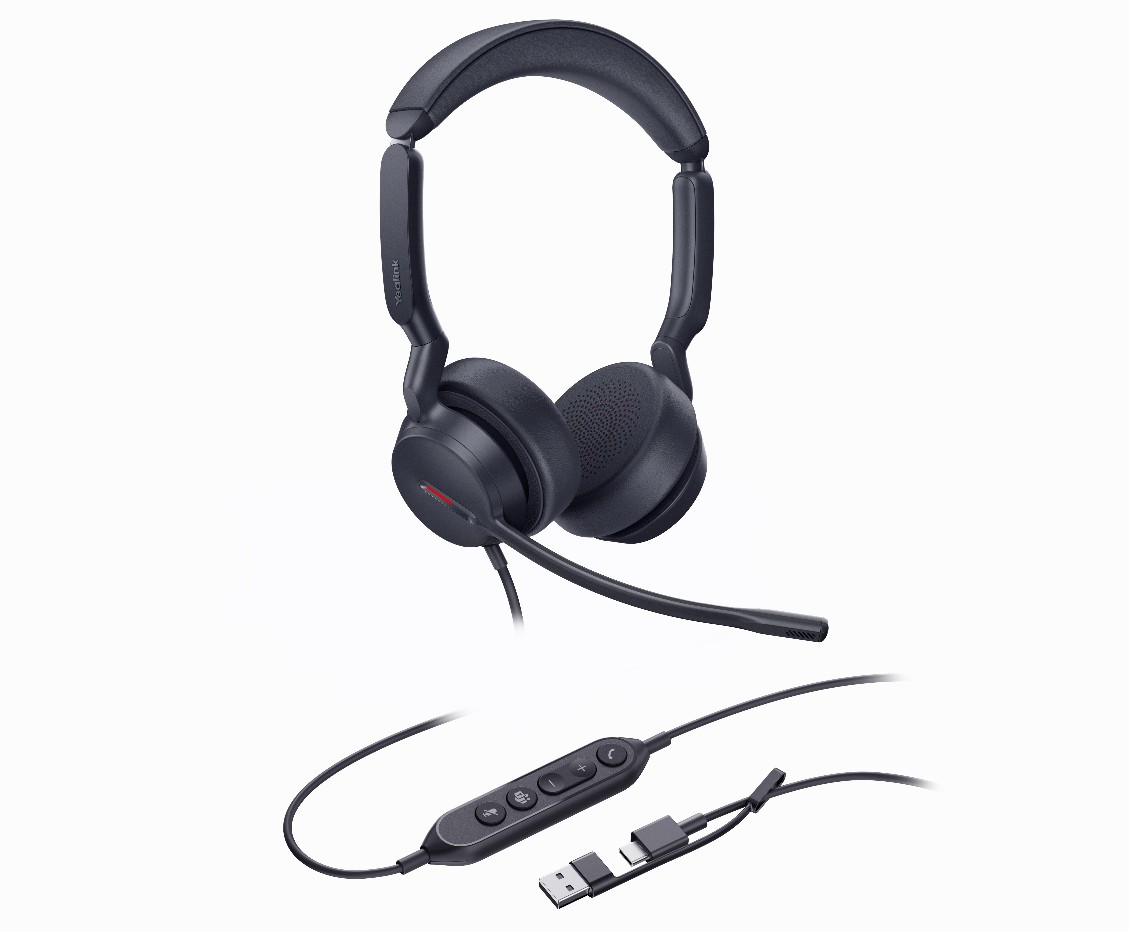Yealink UH44 Dual Teams USBCA Microsoft Certified Teams USB Wired HeadsetDual NoiseCanceling Microphones 35mmSpeaker Busylight Leather Ear Cushions