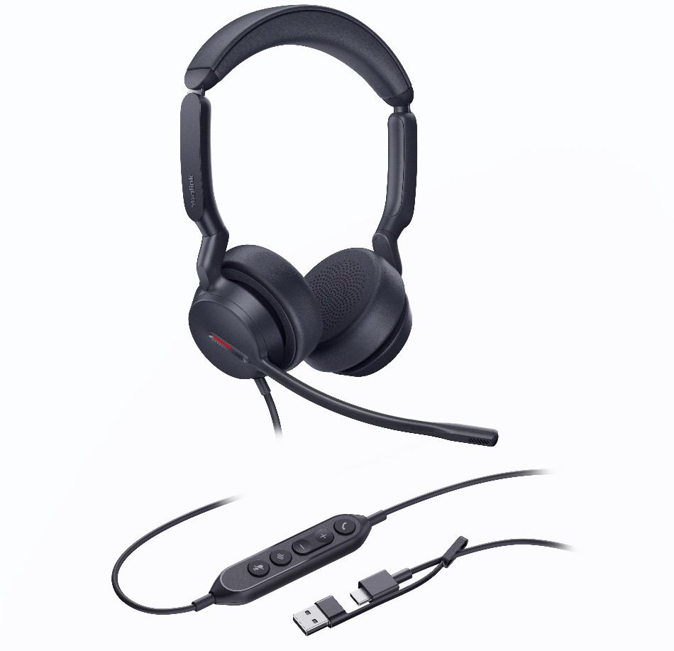Yealink UH44 Dual UC USBCA Unified  Communications USB Wired Headset Dual NoiseCanceling Microphones 35mmSpeaker Busylight Leather Ear Cushions