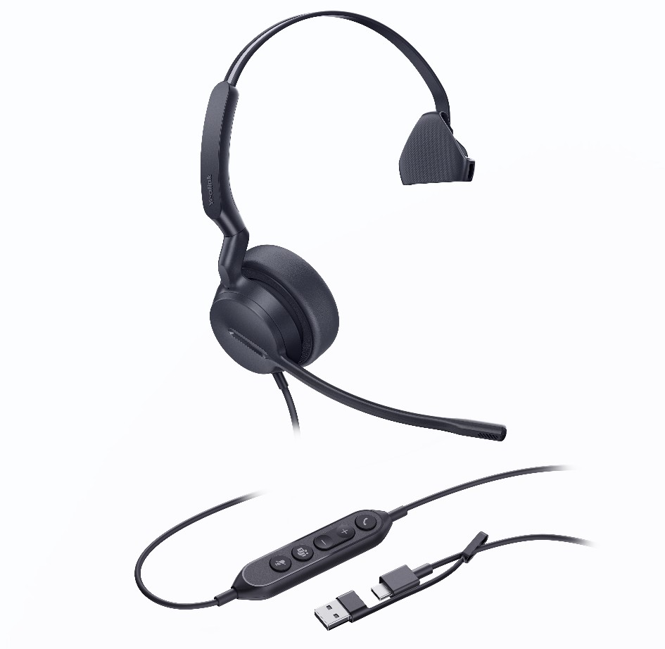 Yealink UH44 Mono Teams USBCA Microsoft Certified USB Wired Headset Dual NoiseCanceling Microphones 35mm Speaker Busylight Leather Ear Cushions
