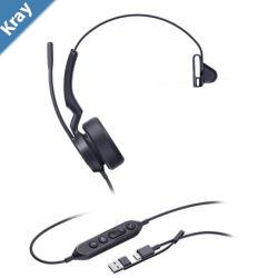 Yealink UH44 Mono UC USBCA Microsoft Certified USB Wired Headset Dual NoiseCanceling Microphones 35mm Speaker Busylight Leather Ear Cushions