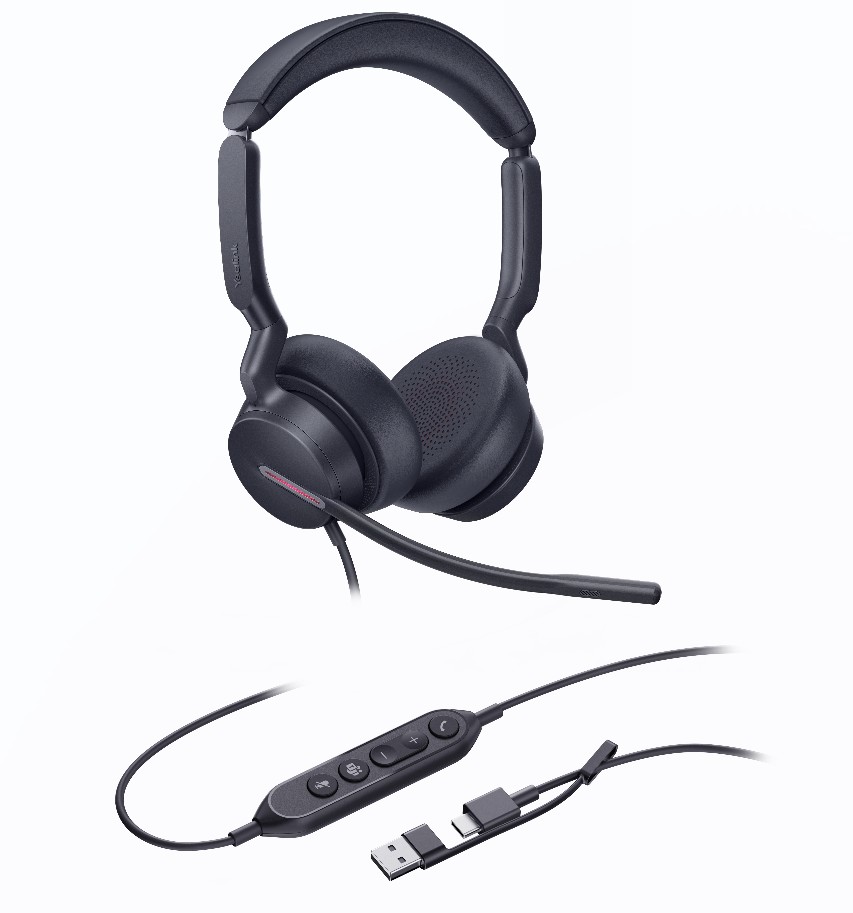 Yealink UH46 Dual Teams USBCA Microsoft  Certified Teams USB Wired Headset 3NoiseCanceling Microphones 35mm Speaker Busylight Leather Controller
