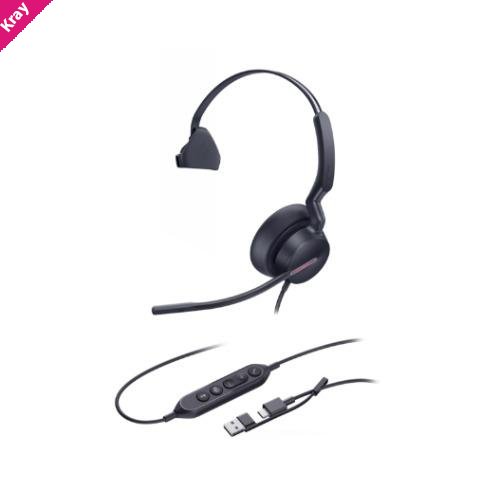 Yealink UH46 Mono C/A, premium single-ear USB headset, Lightweight, 3-microphone array, Acoustic Shield 3.0