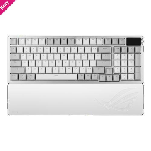 ASUS ROG AZOTH 96 HE LITE WHITE Gaming Keyboard, ROG HFX V2 magnetic switches, USB-C/2.4GHz/Bluetooth 5, RGB Aura Sync, 8000Hz, programmable keys