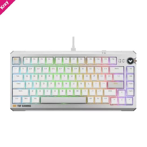 ASUS TUF Gaming K4 Magnetic - White, magnetic switches, 8000Hz polling, 0.1–3.3mm actuation, RGB, hot-swappable, PBT keycaps, USB-C