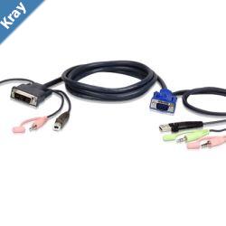 Aten KVM Cable 1.8m with VGA USB  Audio to DVII Single Link USB  Audio