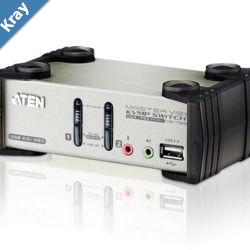 Aten Desktop KVMP Switch 2 Port Single Display VGA w audio  OSD 2x Custom KVM Cables Included 2x USB Port Selection Via Front Panel