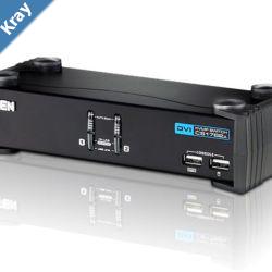 Aten Desktop KVMP Switch 2 Port Single Display DVI w audio 2x Custom KVM Cables Included 2x USB Port Selection Via Front Panel
