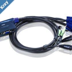 Aten Compact KVM Switch 2 Port Single Display VGA w audio 1.8m Cable Computer Selection Via Hotkey