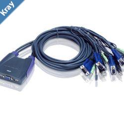 Aten Compact KVM Switch 4 Port Single Display VGA w audio 1.8m Cable Computer Selection Via Hotkey