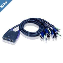 Aten Compact KVM Switch 4 Port Single Display VGA w audio 0.9m Cable Computer Selection Via Hotkey