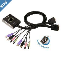 Aten Compact KVM Switch 2 Port Single Display DVI w audio 1.2m Cable Remote Port Selector